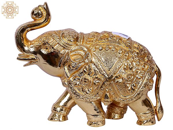 5'' Traditional Dressed Elephant Statue Playing With Ball | Gold-Plated Brass Idols