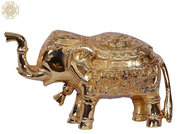 5'' Traditional Dressed Standing Elephant Figurine with Gold-Plated Brass