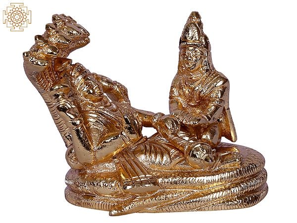 3" Lord Vishnu With Goddess Lakshmi | Gold Plated Brass Statue