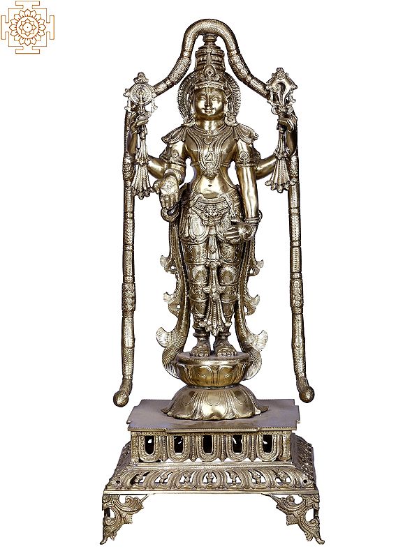 32" Large God Perumal Brass Statue Standing with Arch