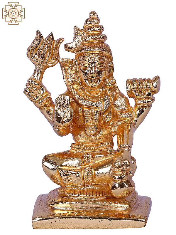3'' Small Shiva Sitting Sqaure | Gold-Plated Brass