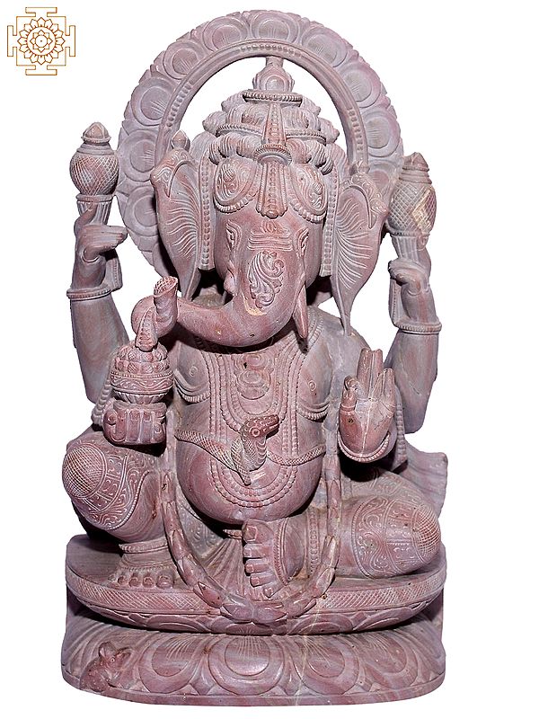 Ganesha Seated His Throne | Stone Statue