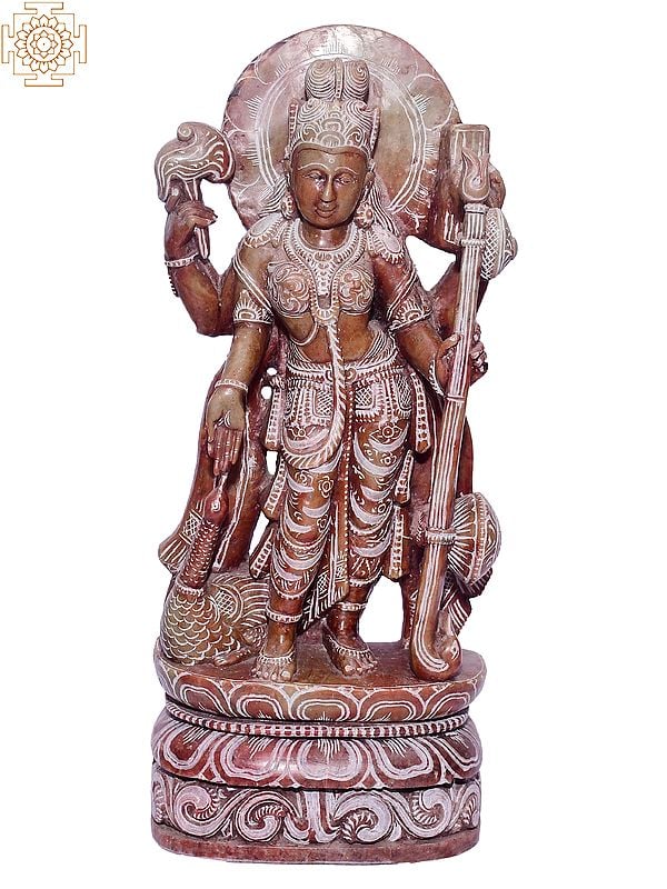 15" Goddess Saraswati Standing On Pedestal