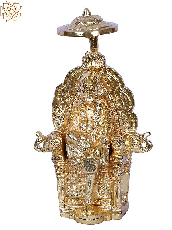 5'' Sai Baba With Umberlla Throne | Gold-Plated Brass