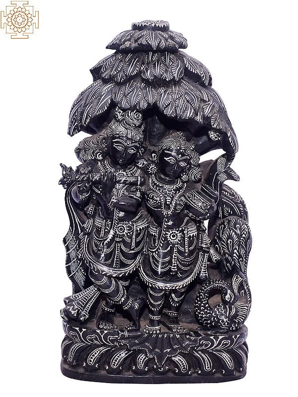 12" Hindu Deities Radha Krishna In Black Stone | Orissa Stone