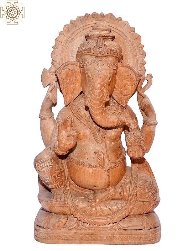 12" Hindu God Ganesha Idol | Sculpted from Sacred Wood of Odisha