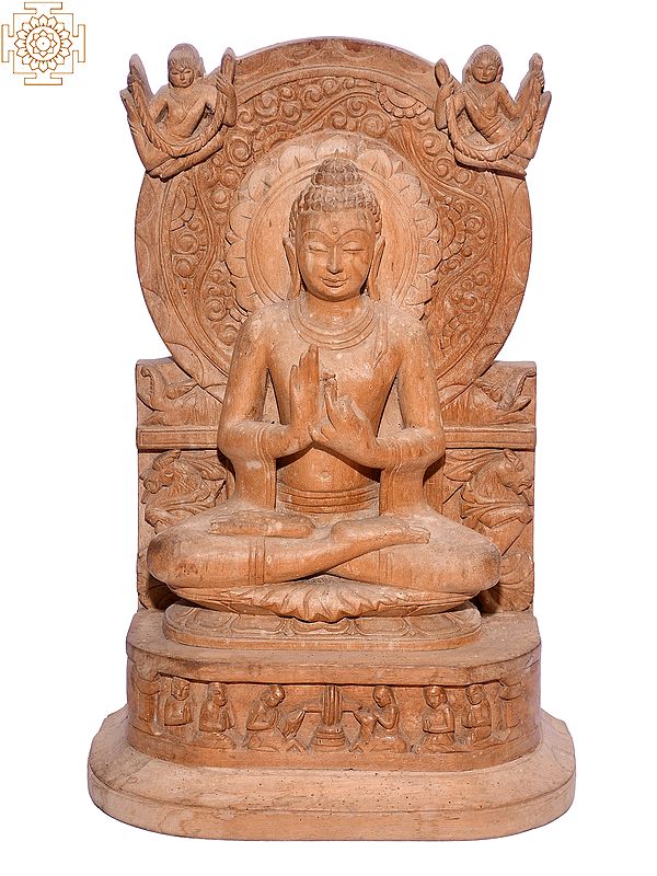 12" Gautama Buddha Idol in Dharmachakra Mudra | Odisha Wood Sculpture