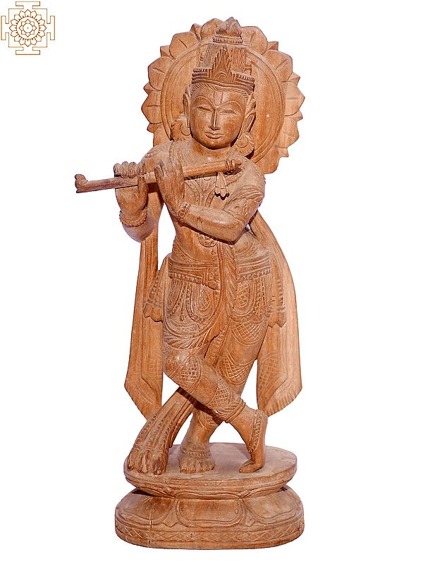 12" Shri Krishna Idol Playing Flute | Odisha Wood Sculpture