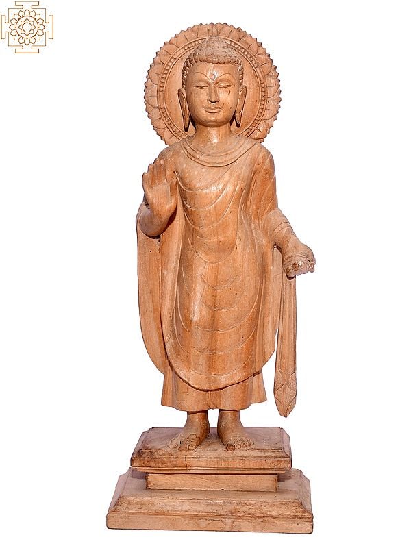 17" Standing Lord Gautama Buddha Statue | Odisha Wood Sculpture