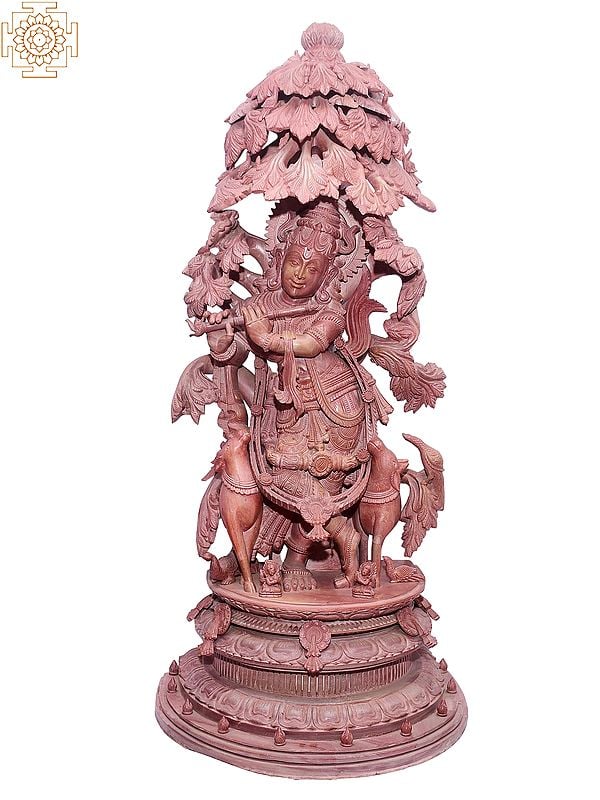 43" Ornamented Lord Krishna Statue Standing With Flute