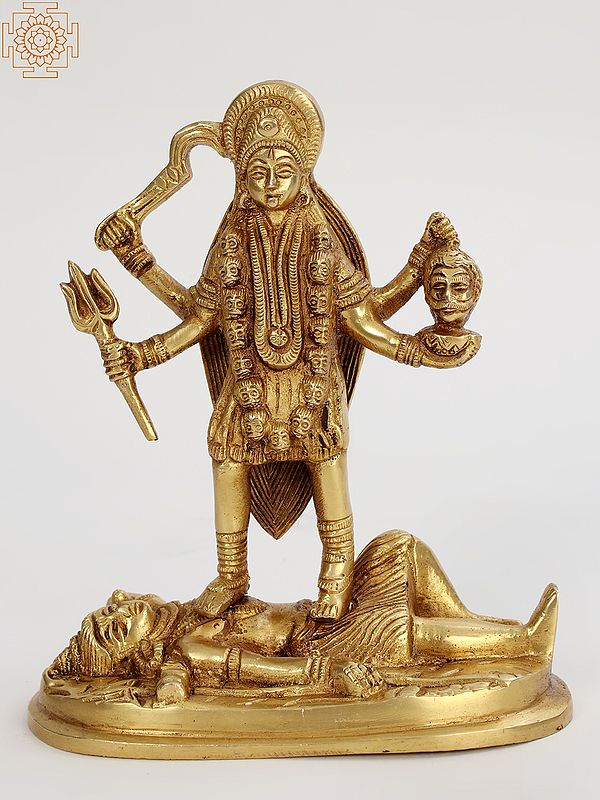 8" Furious Goddess kali Standing On Shiva | Brass