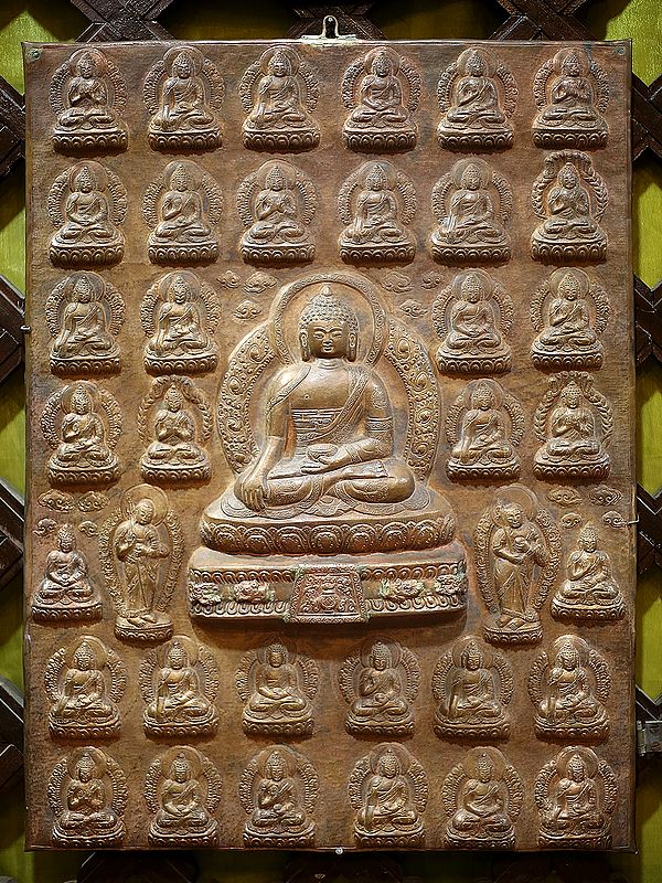 23" Wall Hanging Bhumi-Sparsha Buddha in Copper Sheet