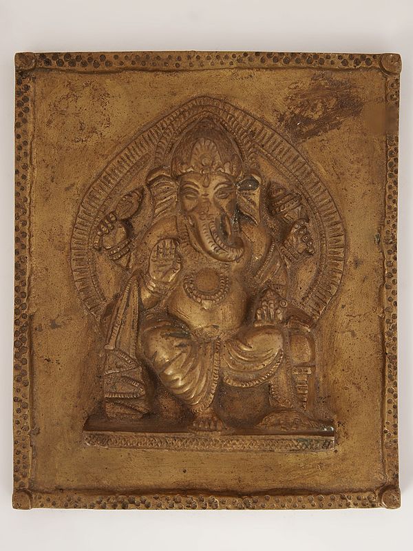5" Ganesha Seated On Throne Wall Hanging | Brass