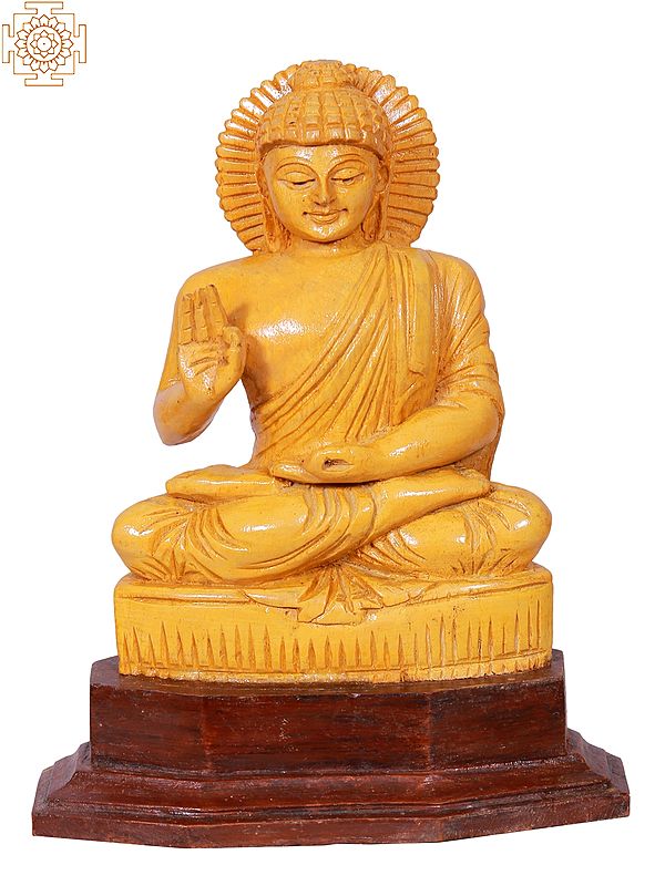 6" Gautam Buddha Seated On Pedestal | Wooden Statue