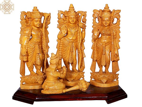 16" Wooden Shri Ram Darbar Idol | Hindu God Wood Carving Statue