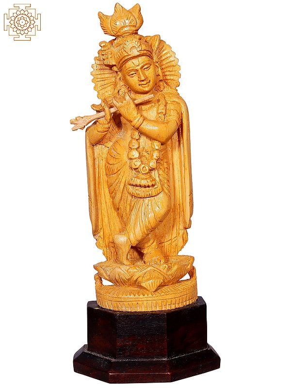 9" Wooden Lord Krishna Playing Flute