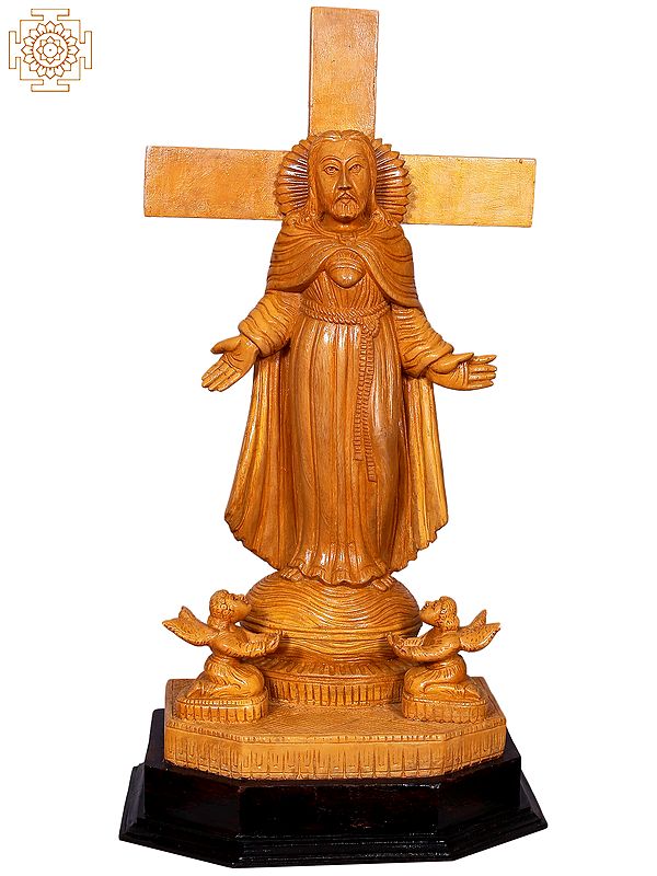 20" Wooden Jesus Christ Idol with Angels