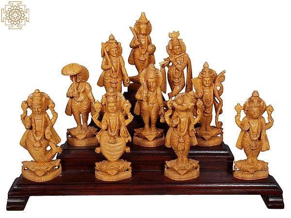 6'' Almighty Dashavatara Of Vishnu | Wooden Statue