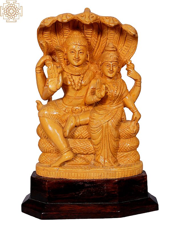 Siva Parvati Idol Seated Snake Throne | Wooden Statue