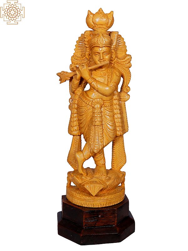 Lord Krishna Idol Play Flute | Wooden Statue