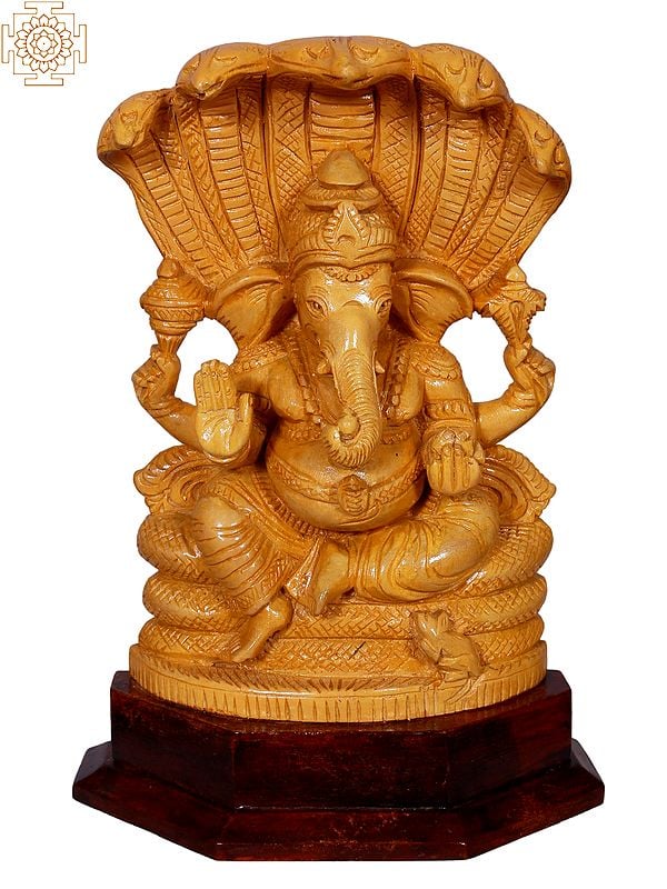Snake Throne Lord Ganesh Wooden Statue