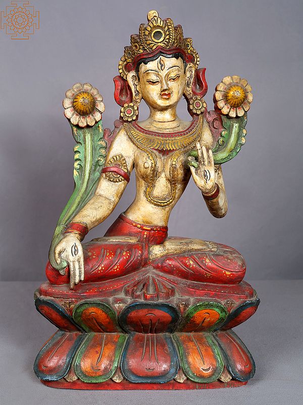 15" Colorful Goddess White Tara from Nepal
