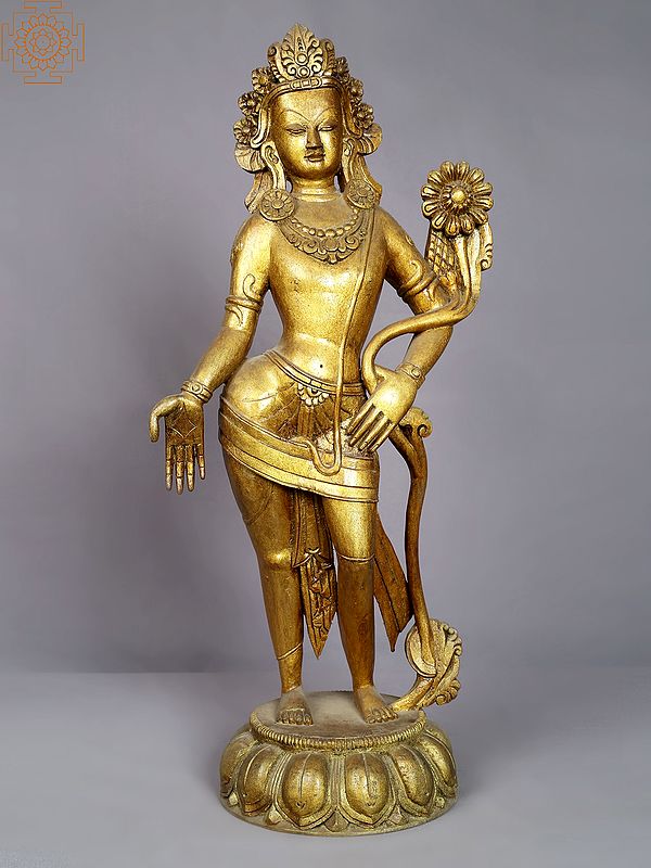 21" Golden Standing Avalokiteshvara From Nepal