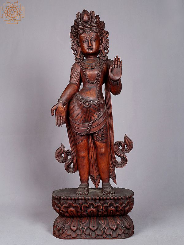 26'' Buddhist Deity Avalokiteśvara Standing On Oval Base | Nepalese Handicrafts