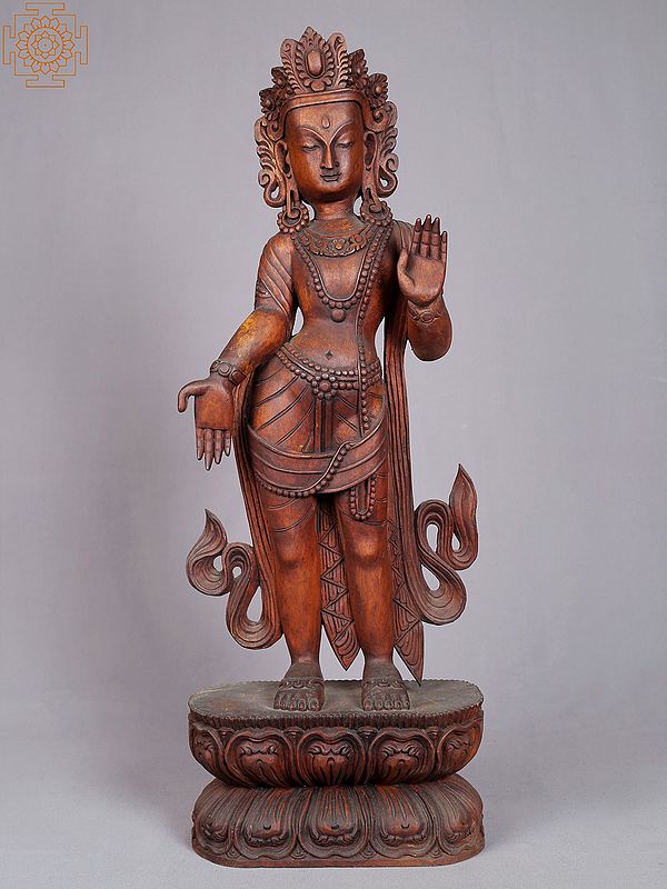 25'' Avalokiteśvara Idol Standing on Oval Base | Nepalese Handicrafts