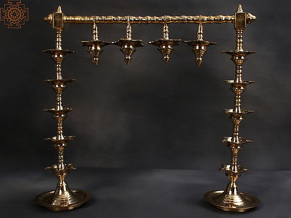 19" Dual-Stand Multiple Wicks Lamp | Brass