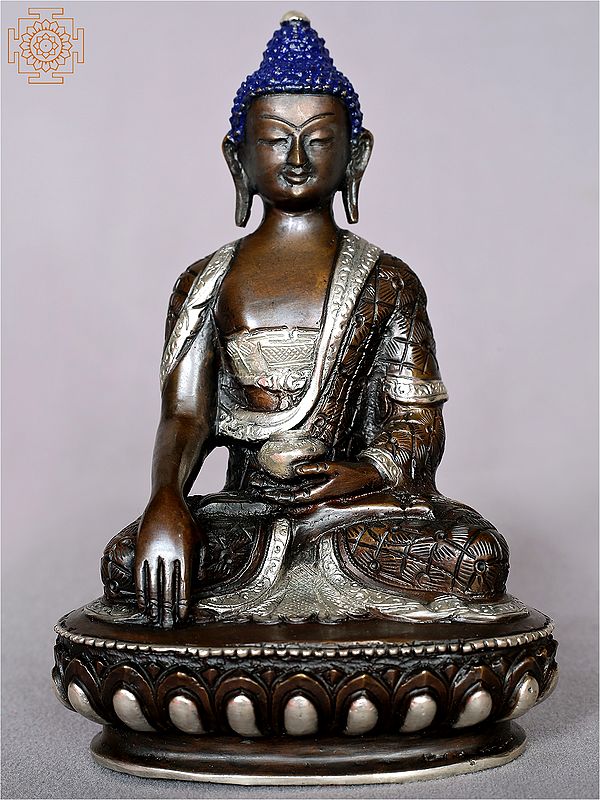 6" Tibetan Buddhist Deity Black and Silver Shakyamuni Buddha