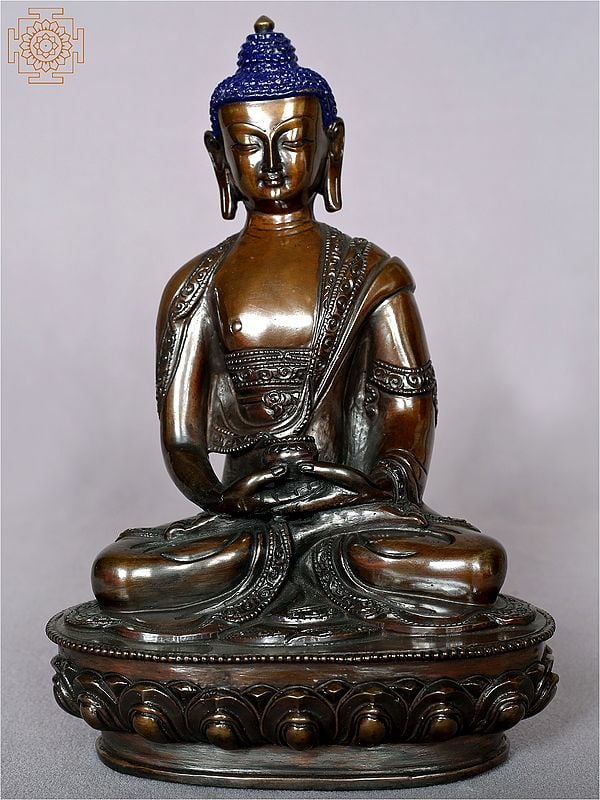 8" Tibetan Buddhist Deity Amitabh Buddha Seated On Pedestal