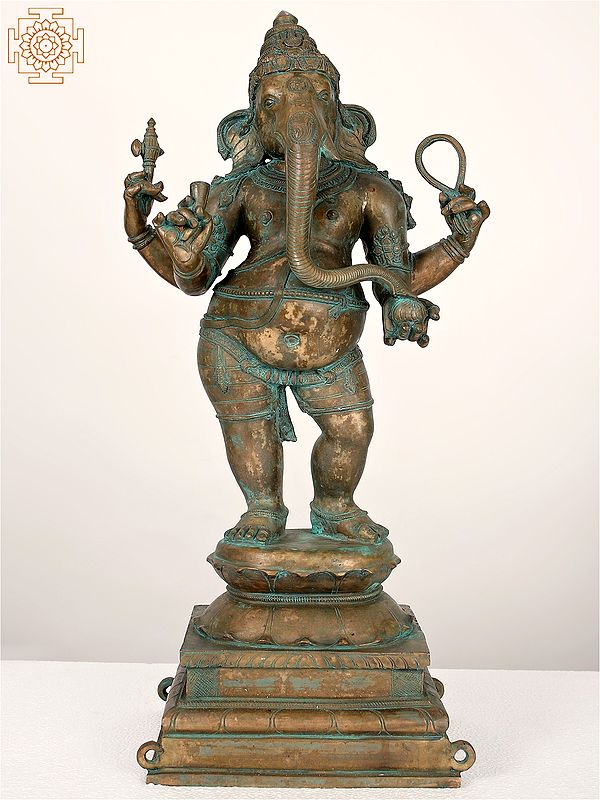 23" Lord Ganesha Standing On Pedestal | Bronze Statue