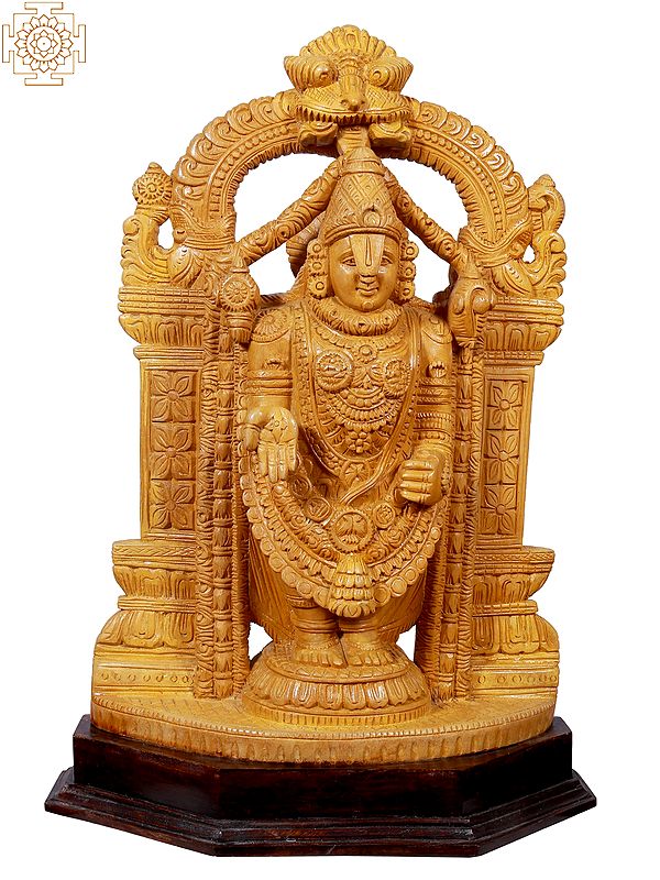 18" Lord Tirupati Balaji Idol Standing on Pedestal | Wooden Statue