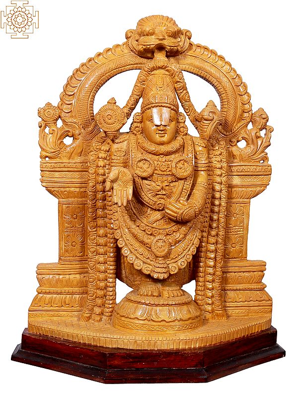 20" Kirtimukha Tirupati Balaji Idol Standing on Pedestal | Wooden Statue