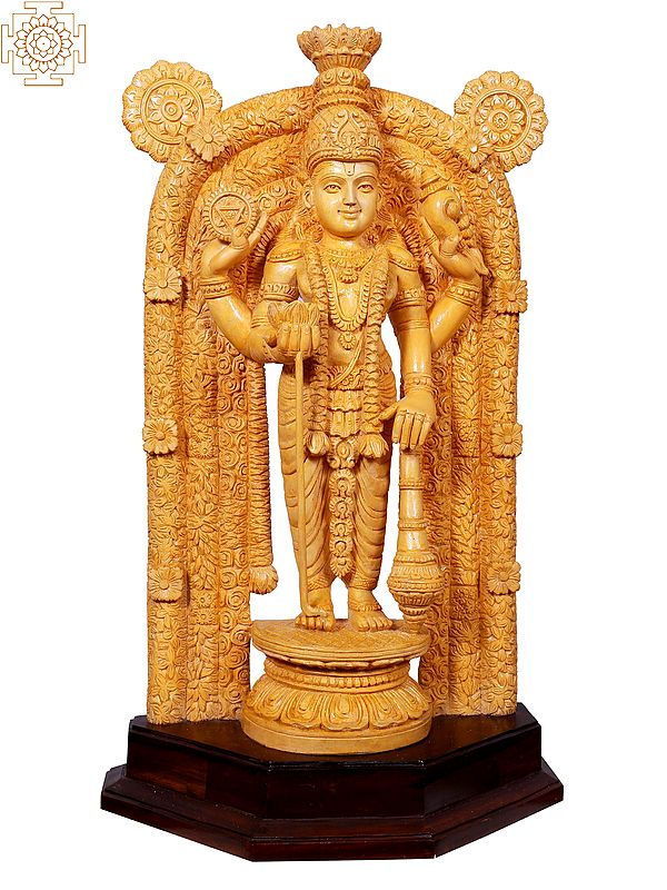 22" Guru Guruvayurappan standing on Arch | Wooden Statue