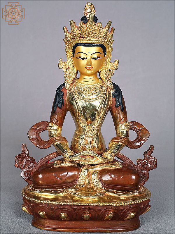 9'' Copper Deity Aparmita Idol in Dhyana Mudra | Nepalese Handicrafts