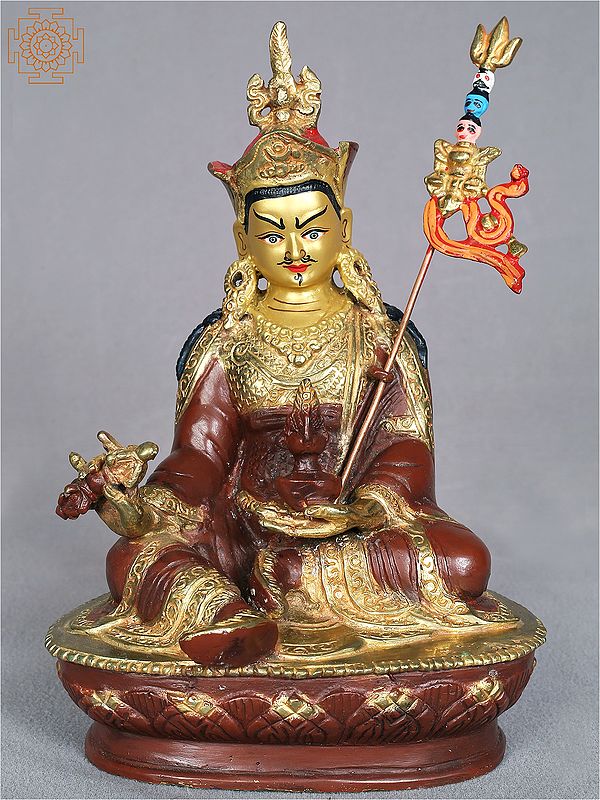 8'' Copper Buddhist Deity Padmasambhava Statue with Weapon | Nepalese Handicrafts
