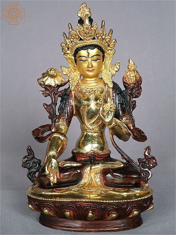 9'' Copper Buddhist White Tara Idol in Vitarka Mudra | Nepalese Handicrafts