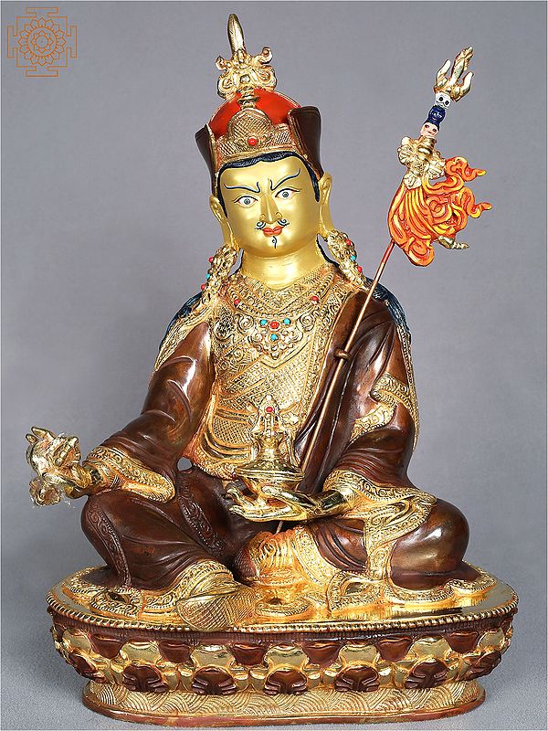 14" Decorated Guru Padmsambhav Seated on Pedestal From Nepal