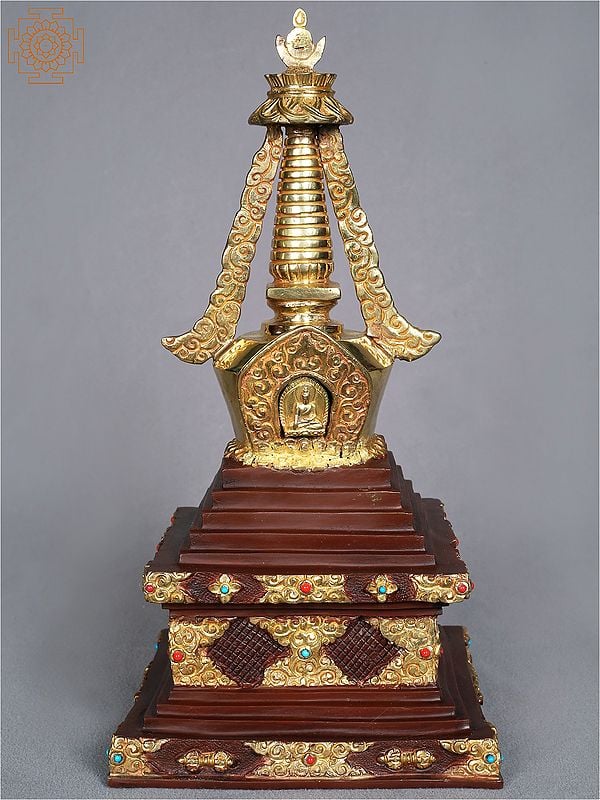12" Tibetan Buddhist Copper Stupa from Nepal