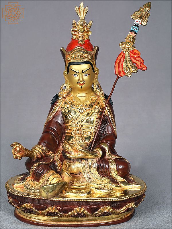 9" Tibetan Buddhist Deity Guru Padmasambhava Idol Seated on Pedestal