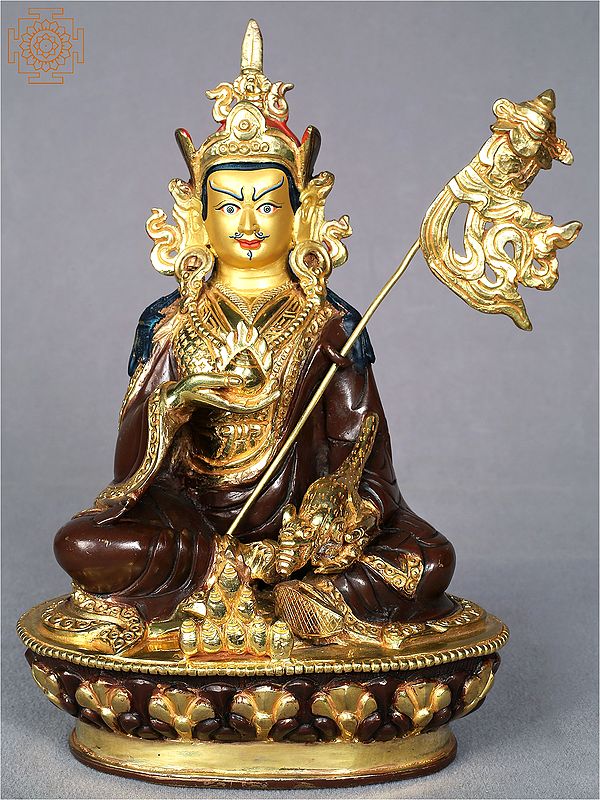9" Tibetan Buddhist Deity Guru Padmasambhava Seated On Pedestal From Nepal