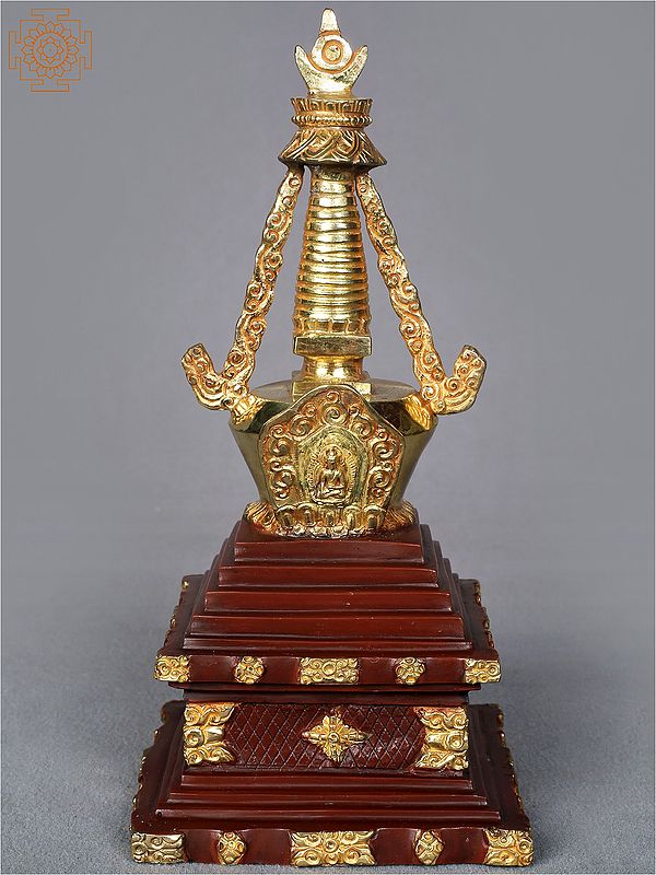9" Copper Stupa from Nepal | Copper Gilded with Gold