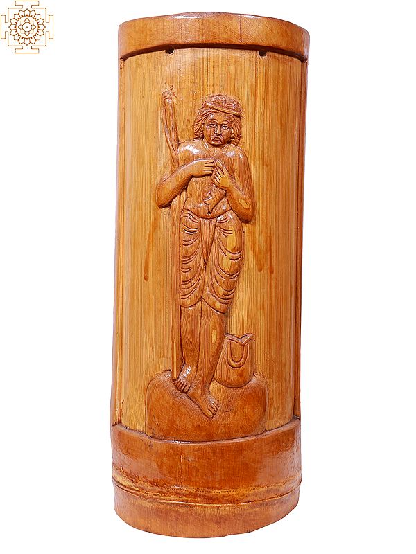 15” Fisherman Figure Carved in Bamboo | Handmade Wall Hanging Statue