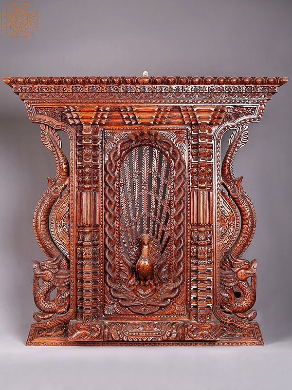 31'' Peacock Window With Dragons In Corner | Nepalese Handicrafts