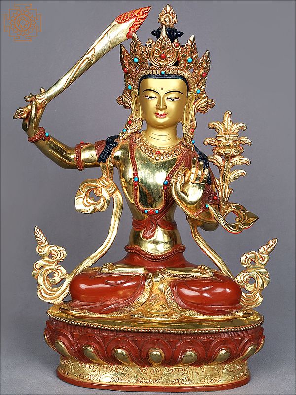 15" Manjushri Copper Figurine - Buddha of Infinite Wisdom