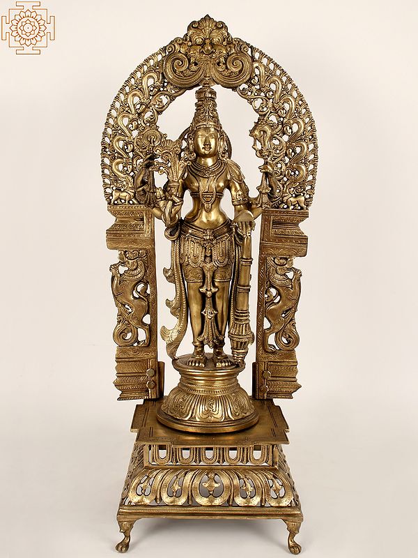 39" Large Lord Vishnu with Floral Prabhavali | Brass