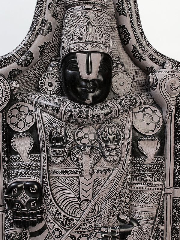 39" Large Lord Venkateswara Stone nakashi Art Statue Exotic India Art