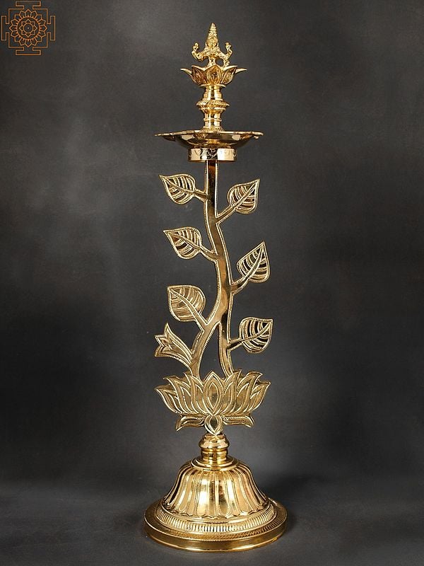 23" Tree Lamp (Goddess Lakshmi Lamp) In Brass | Handmade | Made In India